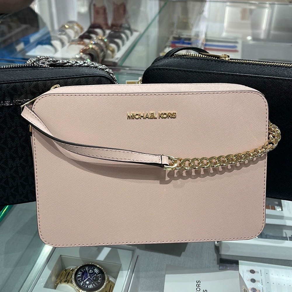 Michael Kors Jet Set Item Large East West Zip Crossbody Leather Powder Blush